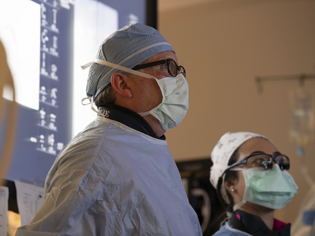 Dr. Eagleton of the Mass General Fireman Vascular Center in the OR.